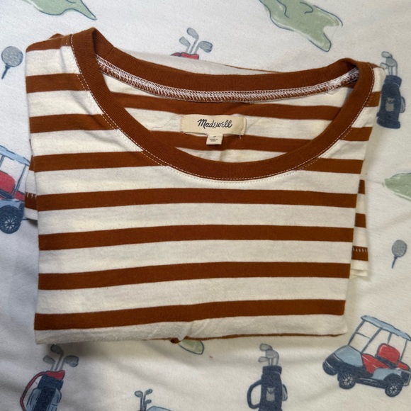Madewell Tan and White Striped long-sleeved shirt size small - Picture 12 of 14
